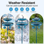 Daoeny Bird Bath for Outside, 42In Vintage Freestanding Birdbaths for Outdoors, Double Metal Bird Bath Feeder Bowls for Garden Patio Yard Lawn Decor, Upgraded 5-Pronged Base (Blue)