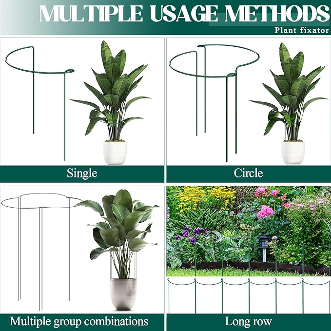 6-Pack 46.3” Plant Support Stakes, Steel Plant Cage & Peony Tomato Hydrangea Cage, Garden Stakes for Outdoor Plants, Heavy-Duty Plant Stakes, 16.7” Support + 29.6” Extension Tubes