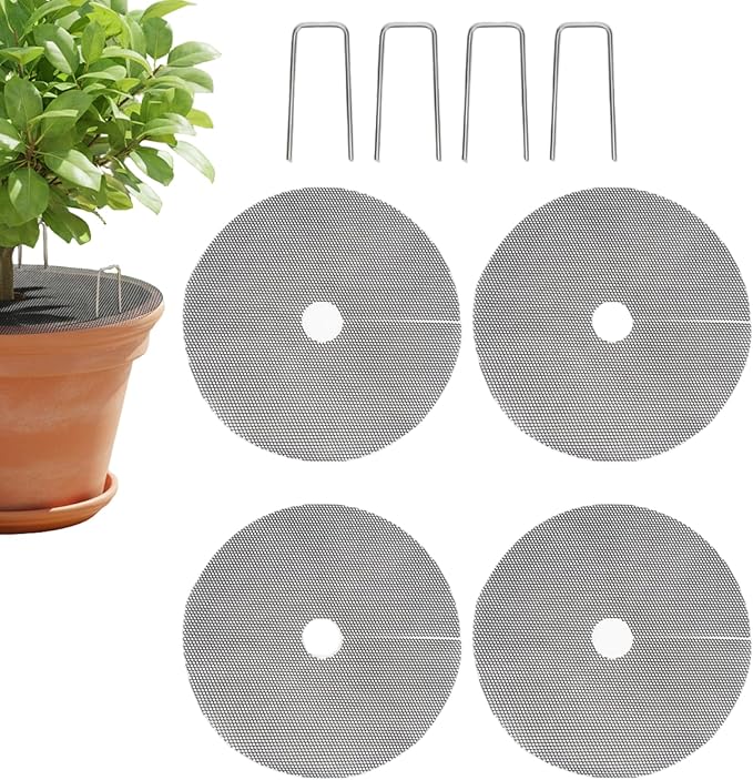 Plant Pot Cover - 4Pcs Cat Proof Indoor Plant Protector with Mesh Grid & Stakes, 15.7 Inch Soil Protector to Deter Cats Animals