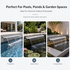 Stainless Steel Pool Fountain Waterfall Sheer Descent, 59 Inches Spillway for Swimming Pool, Outdoor Garden Pond, Patio & Backyard Water Feature Decoration(59")