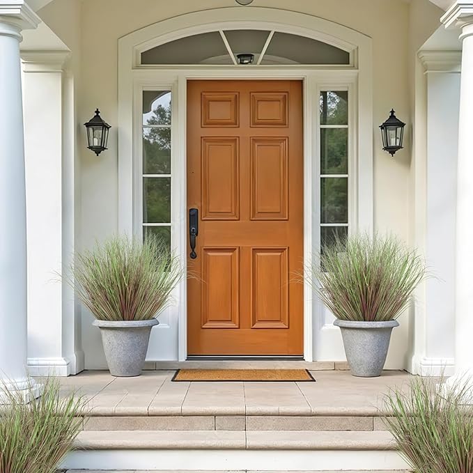24 Bundles Artificial Grass Plants Outdoor 20 Inch Tall Fake Shrubs Wheat Grass UV Resistant Greenery Stems Weed Faux Bushes Plant for Indoor Outdoor Garden Office Home Decor, Purple