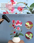 Forlaoers Modern 17" Pink Artificial Orchid Faux Flowers in vase Fake Plant Floral Arrangements Table Centerpieces for Dining Room Home Office Bathroom Decorations Indoor Farmhouse Wedding Decor