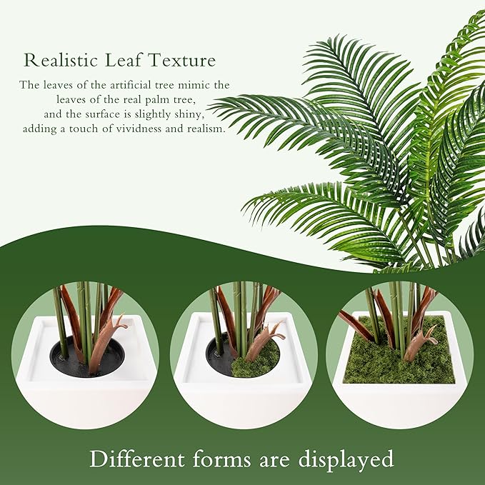 7FT Artificial Palm Tree, Tall Artificial Tree Plants with Fake Plants, Large Faux Plants Indoor with Lifelike Leaves for Outdoor Indoor Home Office Living Room Decor (White)