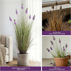Artificial Plants Indoor Tall Grass Plants with Lilac Flower 47.2InTall Artificial Ornamental Grass Green Onions Outdoor Fake Plants with Black Pot Home Office Decorative (1 Pack,Purple)