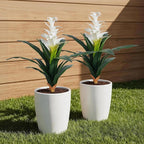 Ivydale Fake Flowers Plants for Outdoors, 2 Pcs 16.93" Bromeliad Artificial Flowers Uv Resistant Realistic Faux Flowers for Outdoor Planters Outside Porch Patio Yard Garden Indoor Decoration(White)