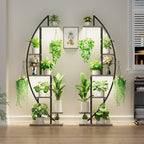 BACEKOLL Plant Stand Indoor with Grow Lights, 6 Tiered Tall Plant Shelf, 63" Metal Plant Stand for Indoor Plants Multiple, Half-Moon Plant Rack Display Shelf, 2 Pcs Plant Holder for Living Room, Grey