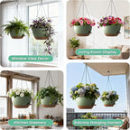 UOUZ 13 Inch 2 Pack Large Self Watering Hanging Planters for Indoor Outdoor Plants, Hanging Plant Pots with Removable 50 Oz Reservoir, Plastic Hanging Basket for Window Porch Garden, Green with Brown
