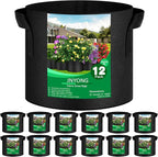 JNYONG 12-Pack 10 Gallon Thickened Non-Woven Grow Bags, Aeration Fabric Pots with Handles