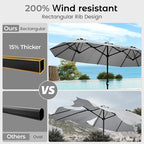 DomeShade 15ft Patio Umbrella with Base,Large Outdoor Double-Sided Rectangle Umbrella with Crank Handle, Market Umbrella for Poolside Garden Deck Backyard Beach Pools, Gray