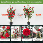 Artificial Camellia Tree 2 Pack, 3FT Faux Camellia Plant in Pot, 36 inch Fake Potted Camellia Flower Tree Plastic Camellia Tree for Modern Home Office Christmas Living Room Floor Decor Indoor, Red