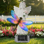 Starryfill Solar Angel Garden Statue with Color Changing Dragonfly Lights - 12 Inch Hand-Painted Resin Figurine, Auto Dusk-to-Dawn Waterproof Outdoor Decor for Patio, Yard, Lawn, Memorial Mother Gift