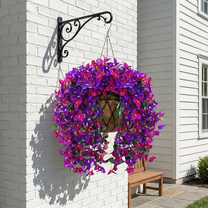 Artificial Flowers for Outdoors Fake Purple Fuchsia Bougainvillea Hanging Flower Decoration, 2Pcs Realistic Faux Silk Plants Long Trailing Vines, Spring Decor for Porch Patio Balcony Planter Yard
