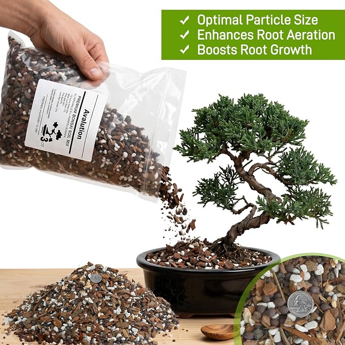 Avalution Bonsai Soil 9QT,Organic Bonsai Soil Mix Perlite,Lava Rock,Pine Bark,Clay Pebbles for Indoor Plants,Premium Fast Draining Pre Mixed Potting Soil for Bonsai Trees Repotting
