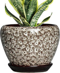 6 Inch Pots for Plants - Ceramic Plant Pots with Drainage Hole and Saucer, Round Planters for Indoor Plants Outdoor, Decorative Planter, Home Decor, Gifts for Plant Lovers, White Leopard