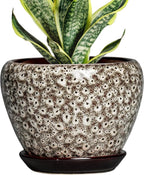 6 Inch Pots for Plants - Ceramic Plant Pots with Drainage Hole and Saucer, Round Planters for Indoor Plants Outdoor, Decorative Planter, Home Decor, Gifts for Plant Lovers, White Leopard