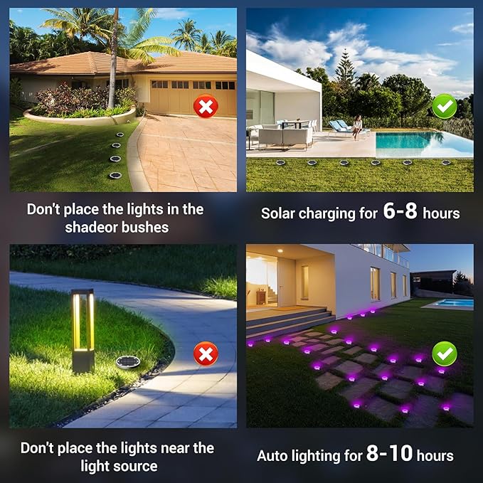 Peasur Solar Ground Lights Outdoor, 12 Pack Flat Solar Powered Disc Lights, IP68 Waterproof, Anti-Rust, Landscape Lighting for Pathway Garden Yard Lawn Walkway Landscape Driveway, Purple