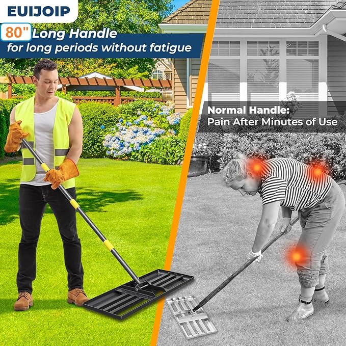 Professional Lawn Leveling Rake 30x10in - Heavy Duty Leveling Tool with 80" Adjustable Stainless Steel Handle | Golf Field Sand Spreader, Football Pitch Grass Leveler | Rustproof Turf Grading Rake