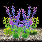 AQUANEAT Artificial Fish Tank Plants, Plastic Aquarium Decorations, Purple Accessories, 10pcs