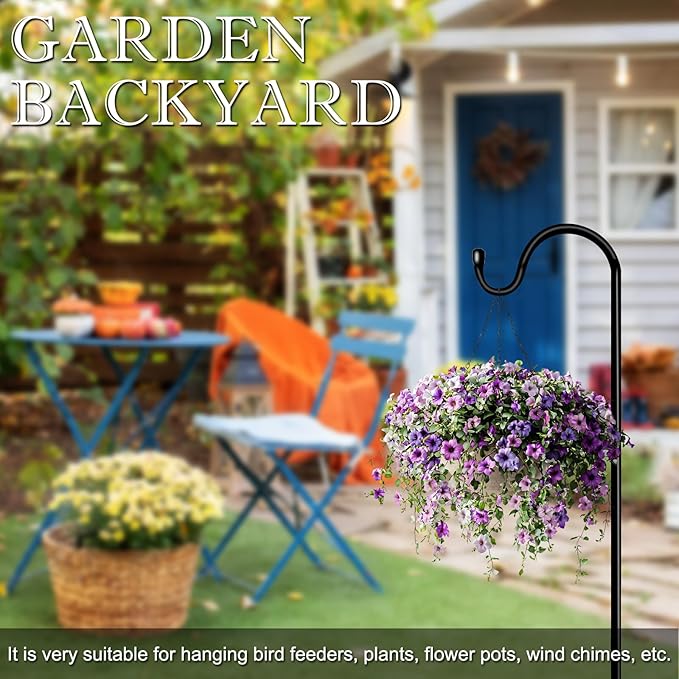 Shepherds Hooks for Outdoor 48 Inch Garden Bird Feeder Pole with 5 Prongs Base Adjustable for Hanging Flower Basket Plant Pot Solar Lantern Light Wind Chime Hanger for Wedding Decor 1 Pack