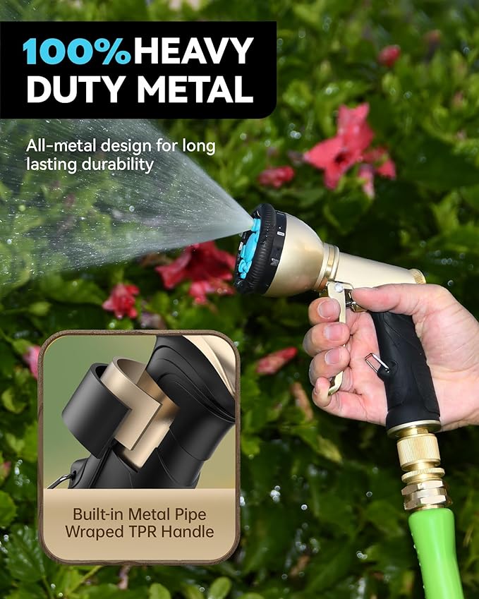RAINPOINT Garden Hose Nozzle, 9 Spray Patterns Water Hose Nozzle, Heavy Duty Metal Sprayer Nozzle, Adjustable Hand Sprayer, Watering Plants and Lawn, Blue