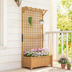 Outsunny Wood Planter with Trellis, Raised Garden Bed for Climbing Plants w/Drainage Holes and Roof, 35.5" x 17.75" x 72", Yellow