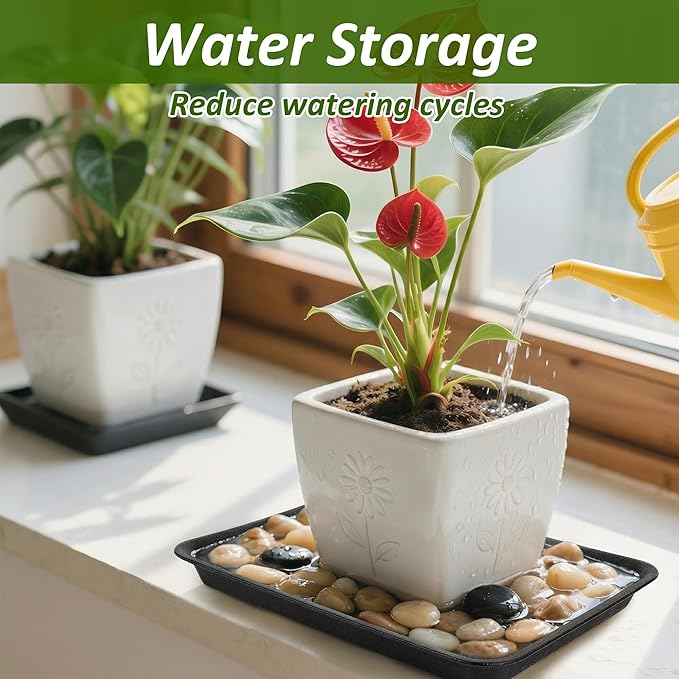 PeoMev 6PCS Plant Trays for Pots - 8 10 12 Inch Plastic Plant Saucer Rectangle Plant Plates to Catch Water, Drip Trays for Potted Plants