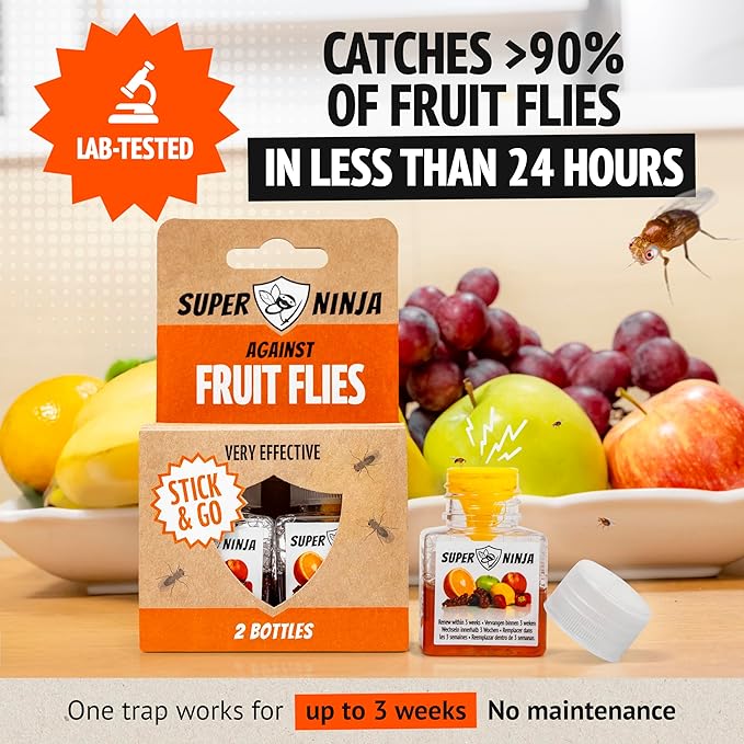 Super Ninja Gnat Traps for House Indoor - Fungus Gnat & Fruit Fly Traps - 10 Sticky Traps for Plants & 2 Highly Effective Fruit Fly Catchers for Indoors, Kid & Pet Friendly
