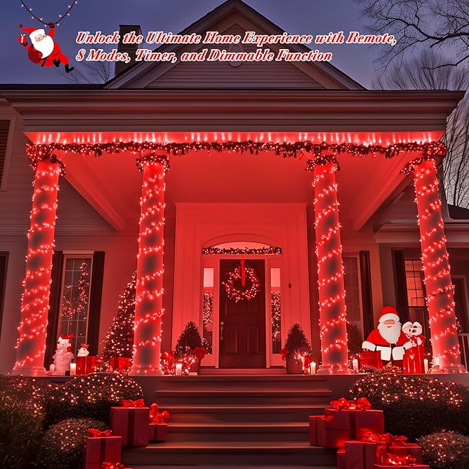 JMEXSUSS 400 LED Red Christmas Lights Indoor Outdoor, 132ft String Lights Plug in with Remote, 8 Modes Twinkle Fairy Light for Tree Room Bedroom Fireplace Patio Party Christmas Decor