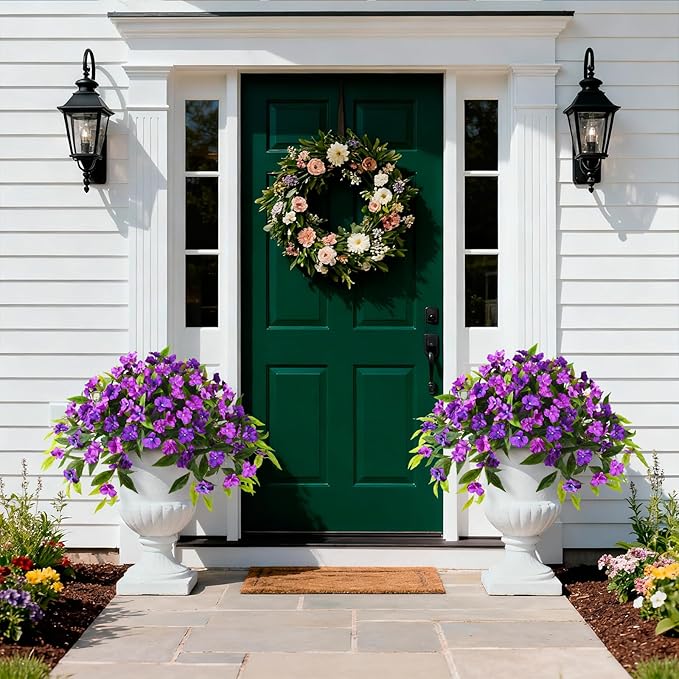 Hommyea Artificial Flowers for Outdoor, 2 Bundles UV Resistant Fake Plants Decoration Realistic Faux Silk Flowers No Fade Plastic Flowers for Outside Planters Home Porch Patio Yard Garden Decor