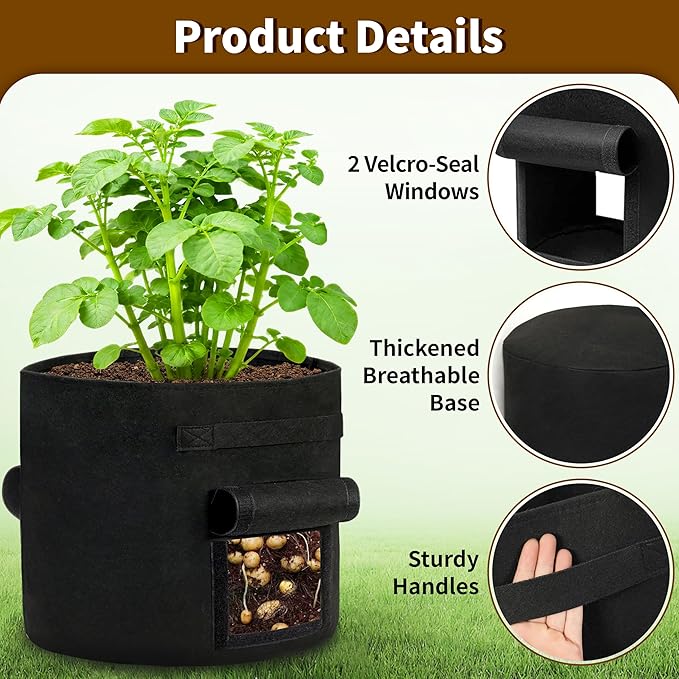 30 Gallon Potato Grow Bags 4-Pack with Dual Harvest Windows & Reinforced Handles, Non-Woven Fabric Planter for Potatoes, Tomatoes, Vegetables