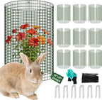 Uyittour 10 Pack Plant Protectors from Animals, 12" x 16" Round Metal Wire Garden Plant Cages to Keep Animals Out, Rabbit Proof Protection for Vegetables & Flowers with Stakes, Zip Ties & Gloves