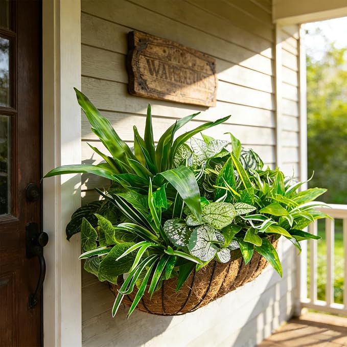 Artificial Plants for Outdoors Faux Greenery Leaves UV Resistant Realistic Plastic Large Bunches Shrubs Bushes with Stems, Fake Plants Decor Outdoor for Front Porch Door Patio Garden Yard, 9Pcs