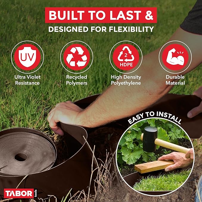 TABOR TOOLS 40 Ft Terrace Board, 5 Inch High, 0.04" Inch Thin, Landscape Edging Coil, Grass Barrier, Bender Board, Garden Liner, ES22. (Brown)