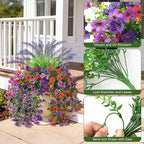 Artificial Fake Hanging Flowers Plants for Outdoor Outside Decoration, Faux Silk Daisy Flower Realistic UV Resistant for Front Porch Patio Balcony Garden Yard Indoor Planter Home Decor(Purple Red)