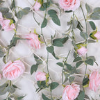 TELDRASSIL 4Pcs(26 FT) Artificial Rose Vine Fake Flower Garland Fake Silk Rose Hanging Vine for Wedding Party Background Arch Garden Background Decoration (Pink)