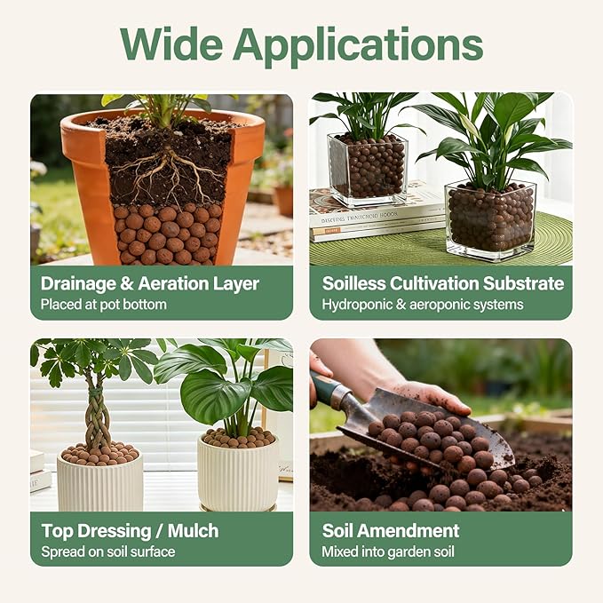 Halatool 12LB Expanded Clay Pebbles for Potted Plants Organic Lightweitht Clay Leca Balls for Hydroponics Gardening Orchids Drainage Decoration Aquaponics Aquariums