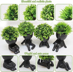 MAKHOT 4PCS Cute Artificial Mini Succulent Plants with Creative Human Shaped Pots, Small Fake Plants for Shelf Desk Tabletop Office Home Decoration(Black)