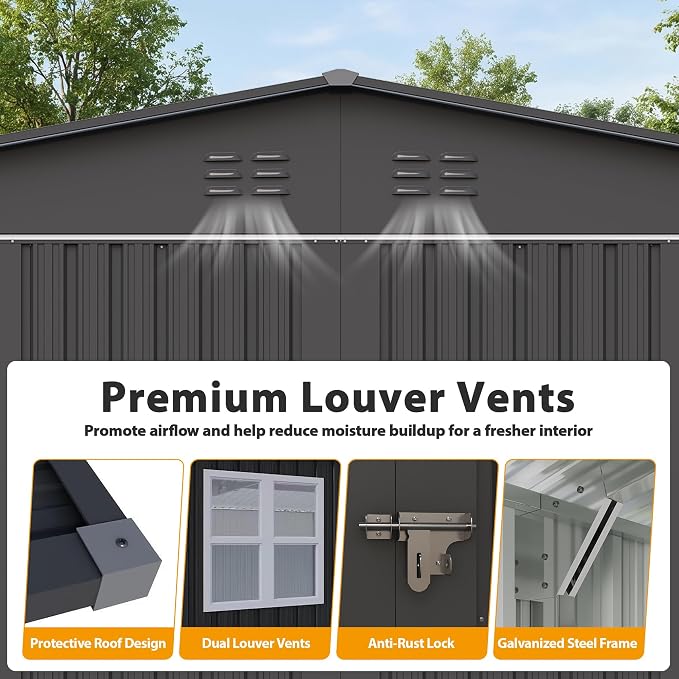 12x18 FT Outdoor Storage Shed, Metal Garden Shed with Lockable Door & Sloped Roof, Large Waterproof Utility Tool Shed for Backyard, Garden, Patio, Lawn, Black