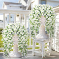 Artificial Hanging Flowers for Outdoors, 4 PCS 600 Blooms UV Resistant Morning Glory Faux Silk Vines, No-Odor Realistic Fake Plants for Garden Planter Porch Patio Decoration, White