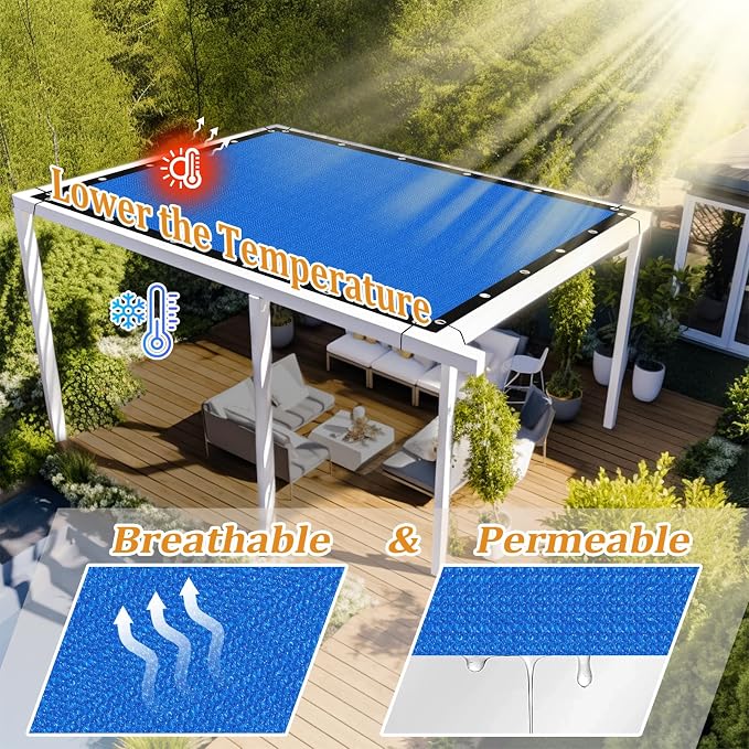 Shade&Beyond Customized Size 90% Sun Shade Cloth with Grommets, 10' X 10' Pergola Shade Cover Canopy, Mesh Tarp Sun Screens for Patio, Outdoor, Garden, Backyard GN01, Blue