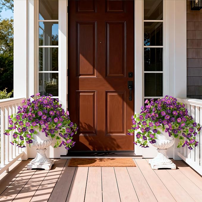 Homsunny Artificial Fake Flowers Plants UV Resistant, Faux Petunias Silk Flowers for Outdoors No Fade, Fake Outdoor Flowers for Planters Spring, Realistic Home Garden Balcony Yard Decor (Purple)