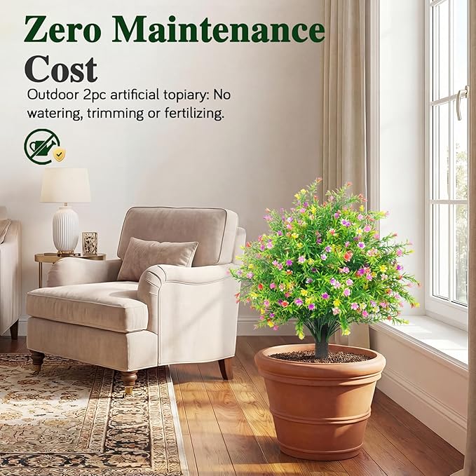 PATIO CHOICE Topiary Trees Artificial Outdoor Boxwood Ball Trees with Ground Spike Set of 2 22" Fake Outdoor Plants Faux Bushes and Shrubs Decorations for Outdoor Indoor Front Porch Garden