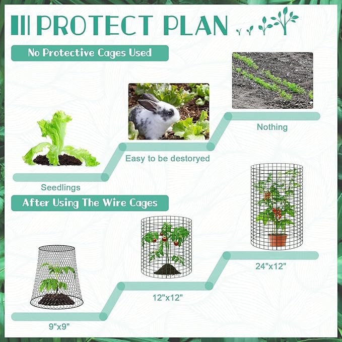 6 Packs 12"x 12" Large Wire Plant Protectors from Animals,Plant Cages for Outdoor Plants,Plant Covers from Animals with Ground Stakes and Nylon Ties Protect Plants,Shrubs,Vegetables from Animals-18PCS