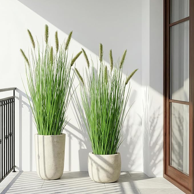 Artificial Cattail Reed Grass Plants Indoor ，Faux Cattail Grass Plant Artificial Plant Grass Outdoor,Fake Grass Tall Green Onions Fake Plant， Living Room Kitchen Office Decoration 47“2 Pcs