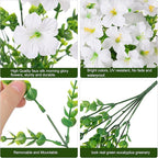 Artificial Flowers for Outdoors Fake Plants Outside Decoration, 20 Bundles White Silk Petunia with Eucalyptus UV Resistant Realistic Faux Flowers for Outdoor Planters Garden Balcony Yard Porch Patio