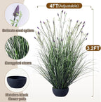 Lifelike Fake Lavender Faux Plastic plantas Synthetic Pampas Grass Indoor Outdoor Realistic Floor Plants Artificial Tall Grass Plant for Home Office Wedding Patio Front Decor Housewarming Gift
