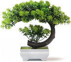 Fake Plants Small Artificial Bonsai Tree for Home Decor Living Room Bathroom Bookshelf Entryway Table Wall Shelf Modern Farmhouse Decor, 8.5" Tall, Green