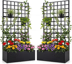 Giantex 2 Pack Metal Raised Garden Bed with Trellis, 36" x 16" x 77" Galvanized Planter Box w/Drainage Holes for Climbing Plants Vegetables Flowers, Outdoor Privacy Screen for Patio Backyard Balcony
