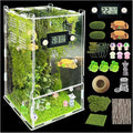 Jumping Spider Enclosure Kit,(Contains All Components) DIY Insects Habitat,Small Reptile Terrarium Glass House Accessories Set,with Temperature and Humidity Detector.5.5“x5.5”x9.5“ (Green)