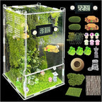 Jumping Spider Enclosure Kit,(Contains All Components) DIY Insects Habitat,Small Reptile Terrarium Glass House Accessories Set,with Temperature and Humidity Detector.5.5“x5.5”x9.5“ (Green)